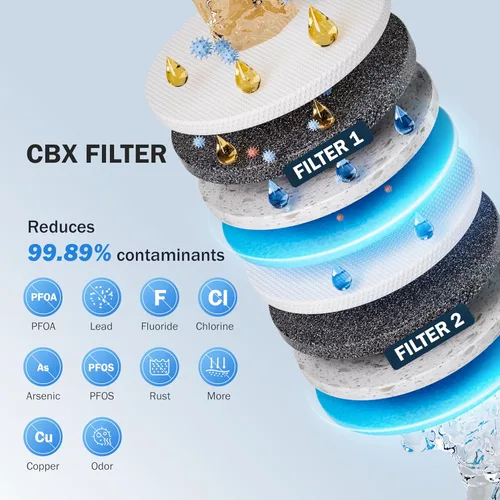 Miniatura 6 de Frizzlife MD40 - Dispensador de filtro de agua eléctrico con 6 filtros, 400 galones, NSF/ANSI 53 & 42 y 372, reduce el plomo, PFAS, jarra de vida