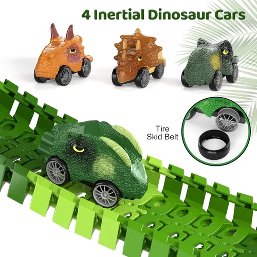 Miniatura 4 de IHAHA 169 piezas de juguetes de pista de carreras de dinosaurios para niños, niños pequeños de 1 a 3, 3 a 5, 4 a 7 años, juguetes de pista