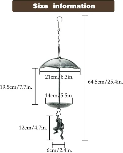 Miniatura 7 de Sungmor Comedero decorativo colgante para pájaros, baño de pájaros de hierro fundido impermeable, diseño único de paracaidismo de rana verde