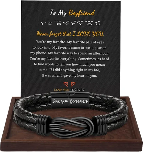 Miniatura 28 de BTYSUN Regalos para hombres, regalos del día de San Valentín para él, novio, marido, adolescentes, pulseras de cuero para hombres, regalos de amor