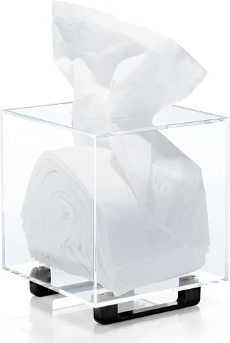 Miniatura 8 de YoBa Caja de pañuelos de acrílico negro grueso, dispensador cuadrado de caja de pañuelos con patas de aluminio chapado en oro para baño, cocina