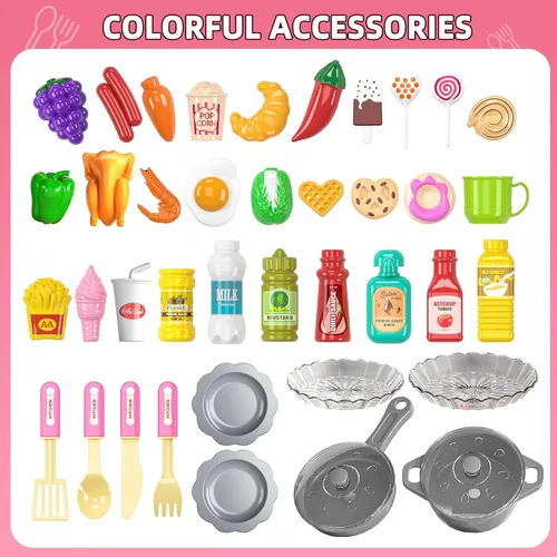 Miniatura 9 de MSKOLER Juego de cocina para niñas, juguetes de cocina para niñas de 2 a 6 a 8 años con luz, sonido y pulverización, accesorios de juguete