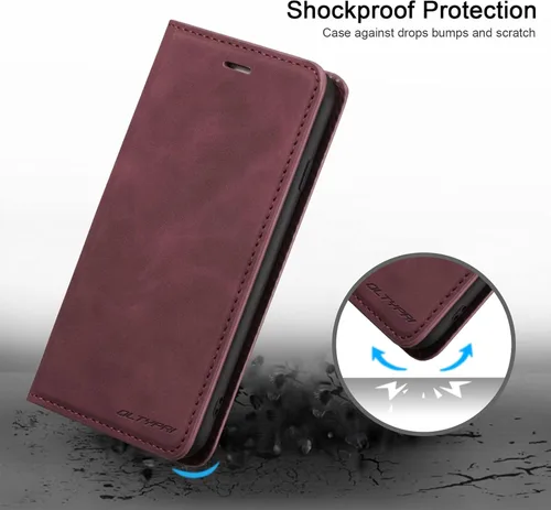 Miniatura 5 de QLTYPRI Funda para iPhone 6 Plus/6S Plus, cubierta de piel PU con tarjetero, funda tipo billetera con solapa magnética y a prueba de golpes - Vino