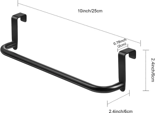 Miniatura 2 de 2 piezas barra toallero de metal para gabinete de cocina, barra toallero de acero para colgar en el interior o exterior de las puertas, hogar, Negro