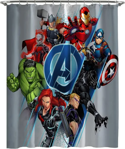 Jay Franco - Cortina de ducha Marvel Avengers ensamblada y tela de fácil cuidado para baño infantil (producto oficial de Marvel)