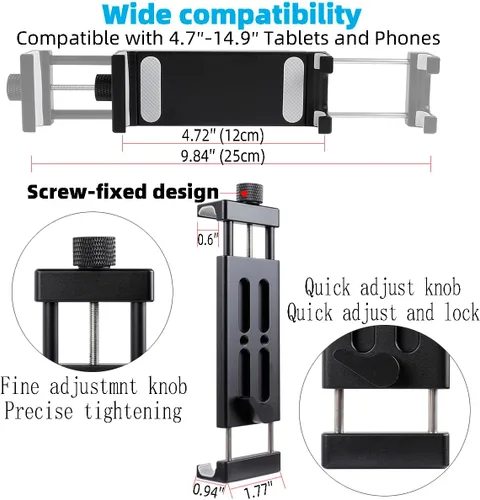 Miniatura 4 de Soporte para tablet de automóvil de aluminio con base de taladro resistente, compatible con iPad Pro Mini de 4.7 a 15 pulgadas, tabletas Samsung