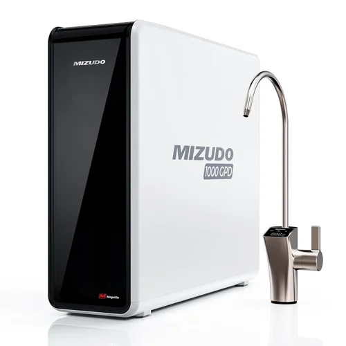 MIZUDO Sistema de ósmosis inversa sin tanque de 1000GPD, sistema de filtración de agua RO de 9 etapas debajo del fregadero, 3:1 de pureza a drenaje,