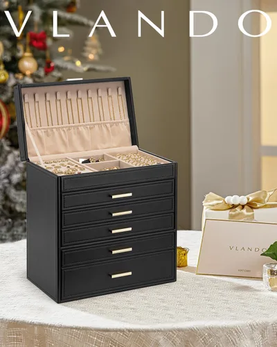 Miniatura 2 de Vlando Joyero grande de 6 capas Organizador de joyas, organizador de joyero para cajón, collar, anillo, pulsera y reloj, regalo de cumpleaños