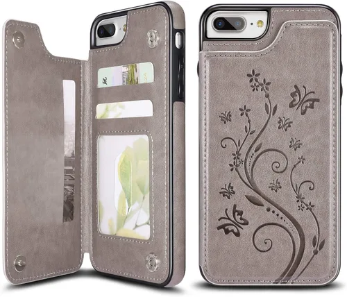Miniatura 8 de UEEBAI Funda para iPhone SE 2022/7/8/SE 2020, funda de piel sintética con cierre magnético, ranuras para tarjetas, función de soporte