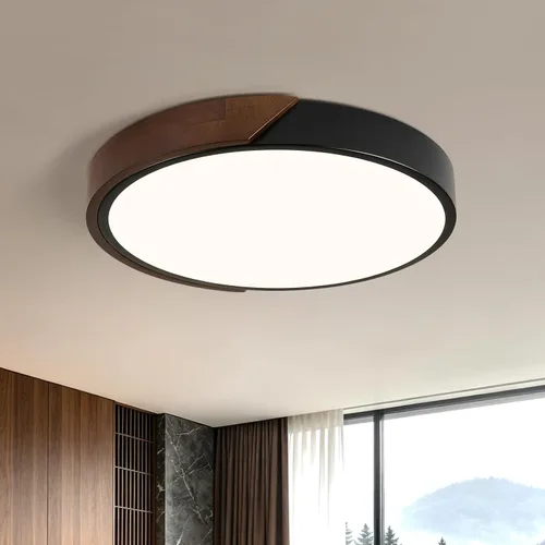 Miniatura 15 de Moderna lámpara de techo de madera regulable, LED minimalista 5CCT 2700K-6000K, lámpara de techo empotrada, lámpara de iluminación redonda para Negro