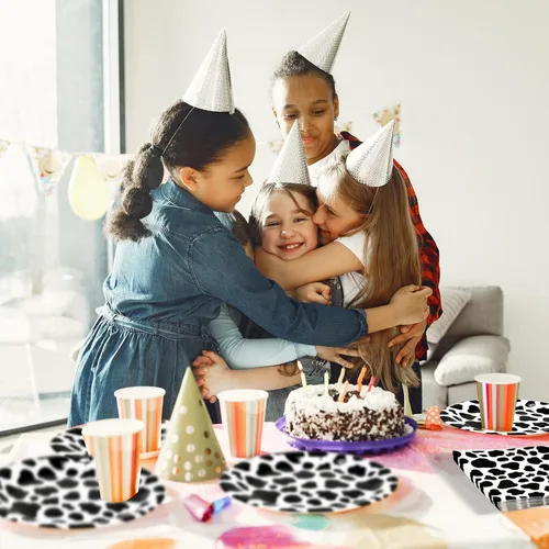 Miniatura 7 de 120 piezas de suministros para fiesta de cumpleaños con estampado de vaca marrón, vajilla de papel desechable con platos y servilletas de 7 pulgadas