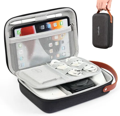 Miniatura 8 de Luxtude Estuche organizador de artículos electrónicos, bolsa de tecnología portátil para trabajar/viajar, resistente carcasa rígida con cremallera