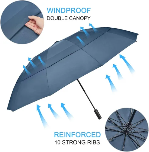 Miniatura 5 de G4Free Paraguas de golf grande de 42/46/54/62 pulgadas, paraguas compacto de viaje inverso, 10 varillas, resistente al viento para lluvia, doble