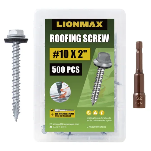 Miniatura 9 de LIONMAX Tornillos de metal para techos #10 × 2 pulgadas, 300 unidades, tornillos de techo de chapa de metal pintado en negro, arandela de goma