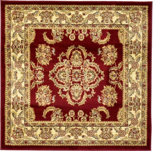 Unique Loom Voyage Collection - Alfombra tradicional oriental clásica de diseño intrincado (4 pies x 4 pies, cuadrada, rojo/bronceado)