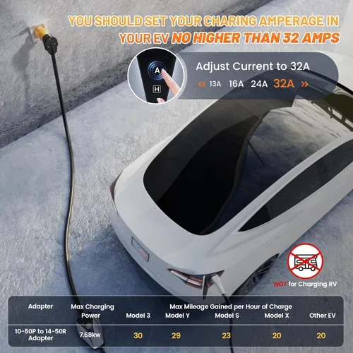 Miniatura 5 de MECMO Adaptador de cargador EV de nivel 2 de 32 amperios y 220 V para NEMA 10-50, enchufe portátil NEMA 10-50P a 14-50R para carga Tesla