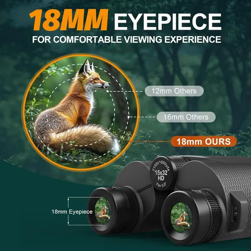 Miniatura 7 de WOZEL - Binoculares compactos de 15 x 32 pulgadas para adultos y niños, binoculares pequeños de alta potencia para observación de aves, caza, 2-negro