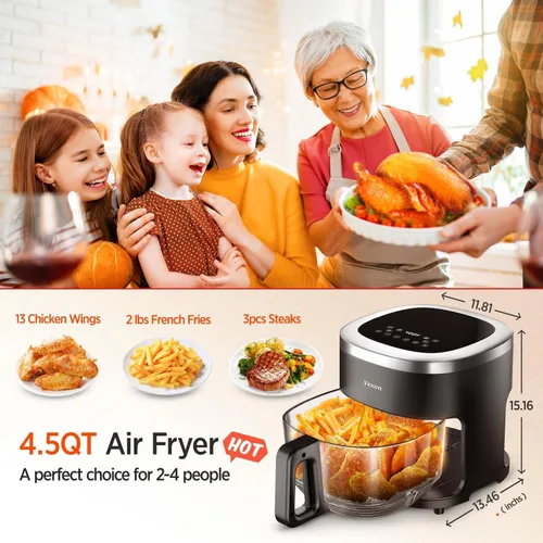 Miniatura 2 de Vexon Freidora de aire de 4.5 cuartos de galón, cocina compacta de aire caliente de 1200 W con ventana visible, cesta antiadherente, pantalla táctil