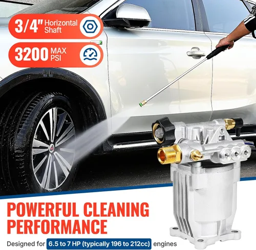 Miniatura 2 de YAMATIC Bomba de lavado a presión con eje de 3/4 pulgadas, bomba de lavado de potencia horizontal Max 3200 PSI 2.5 GPM Bomba de repuesto con 5