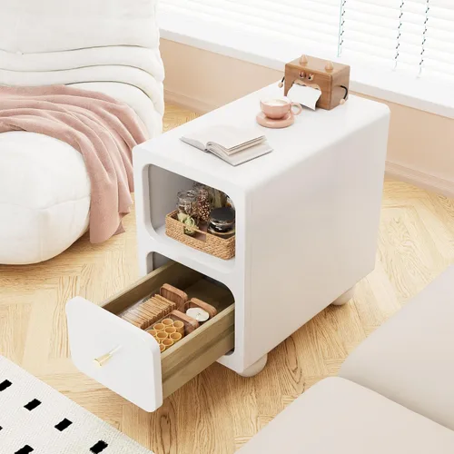 Miniatura 8 de Mesita de noche de madera maciza, mesita de noche estrecha con cajones, mesita de noche moderna negra de mediados de siglo, mesita de noche pequeña