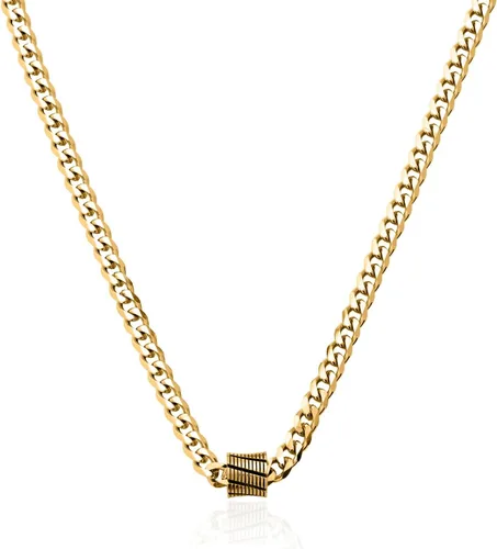 Galis Classic Chains For Men - Cuban Link Chain with Small Bead Pendant, Diamond-Cut Stainless Steel, Waterproof Silver Plated Men's Necklace, Gold