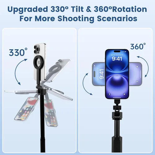 Miniatura 5 de Trípode magnético de 67 pulgadas para MagSafe, trípode alto para selfie stick con control remoto, cabeza inclinable grande, trípode de viaje