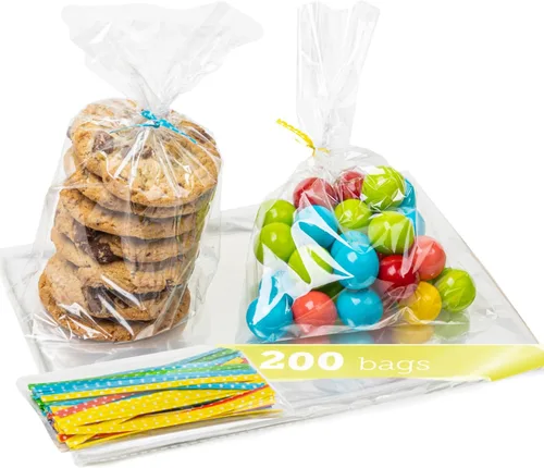 Miniatura 10 de TATTI Paquete de 100 bolsas de celofán grandes de plástico transparente de 12 x 16 pulgadas con lazos giratorios de 4 pulgadas, bolsas de plástico