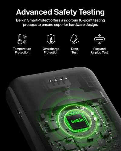Miniatura 3 de Belkin Cargador portátil, banco de energía USB C de 20000 mAh con 1 puerto USB-C y 2 puertos USB-A, 15 W con cable tipo A a tipo C - iPhone 17, Air