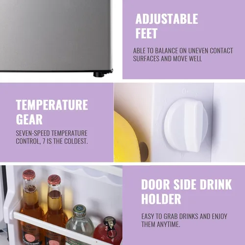Miniatura 6 de DEMULLER - Refrigerador pequeño de 2.4 pies cúbicos con congelador, refrigerador para dormitorio con estantes de plástico removibles, ideal
