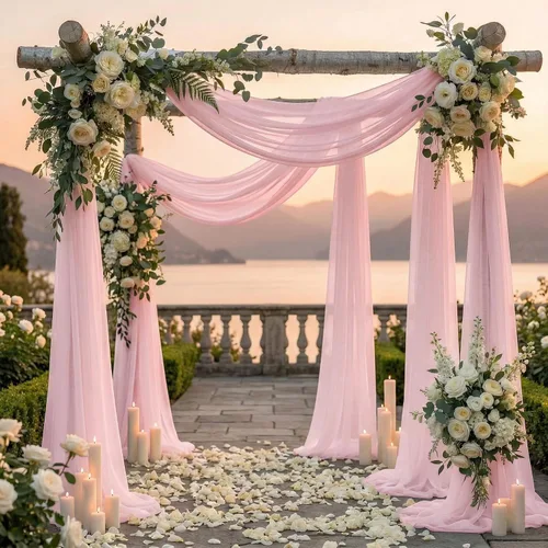 Miniatura 4 de MDS Paquete de 1 panel de cortina de arco de boda (30 pulgadas de ancho x 30 pies de largo) tela de gasa transparente para boda, ceremonia, Rosa