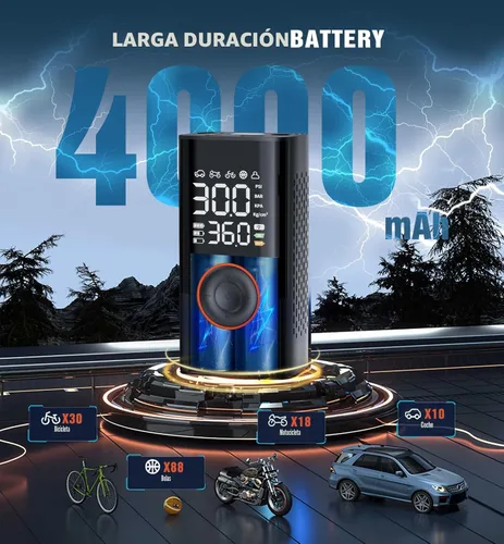 Miniatura 2 de Inflador de neumáticos, compresor de aire portátil, inalámbrico, mini bomba de aire con medidor de presión digital, inflador de 150 PSI, inflado