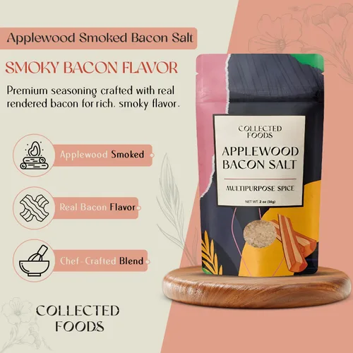 Miniatura 3 de Collected Foods Condimento prémium de sal de tocino ahumado de madera de manzana, totalmente natural, sin gluten, sin OMG, sal saborizada