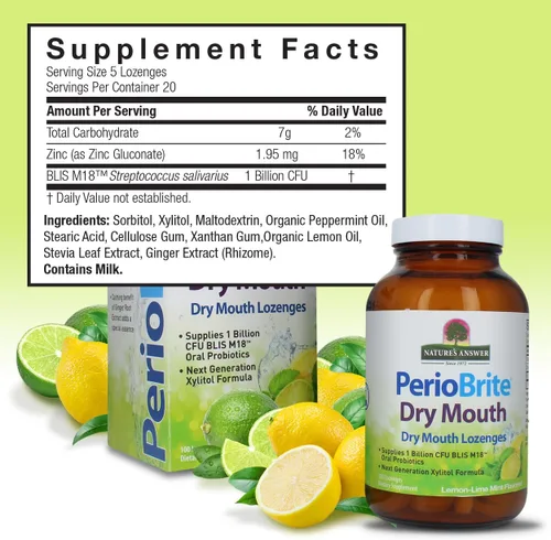 Miniatura 4 de Nature's Answer Periobrite Dry Mouth 100 pastillas sin alcohol Refresca el aliento Elimina la placa Reduce la inflamación de las encías