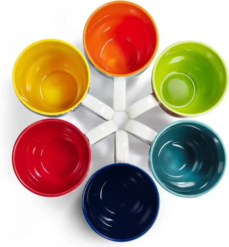 Miniatura 8 de Annovero Juego de 6 tazas de café grandes de porcelana para mujeres u hombres, aptas para microondas y lavavajillas, resistentes a las astillas