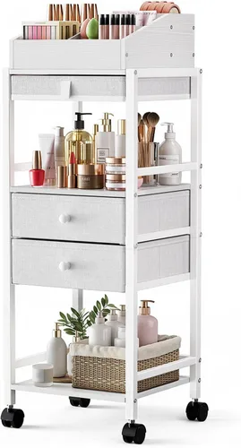 Luxspire Carrito organizador de maquillaje, organizadores de cuidado de la piel de piso, almacenamiento de maquillaje con cajones, organizador de