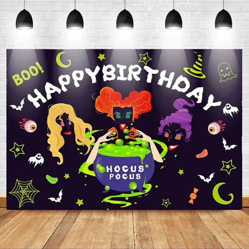 Miniatura 2 de Mocsicka Hocus Pocus, telón de fondo de fiesta de cumpleaños de Halloween, decoración de fiesta de cumpleaños, Halloween, brujas, hermanas