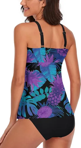 Miniatura 3 de Smicabe Trajes de baño tankini para mujer, 2 piezas, blusa sin mangas, con parte inferior de bikini