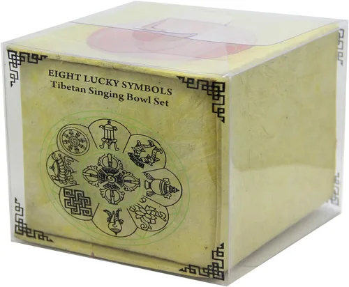 Miniatura 5 de Juego tibetano de 8 símbolos de la suerte para yoga, meditación, cuenco cantante, mazo, cojín, caja (amarillo)