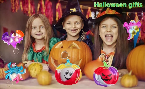 Miniatura 4 de Paquete de 30 llaveros a granel para Halloween, fantasma, calabaza, araña, murciélago, burbujas, mini llavero, recuerdos de fiesta de Halloween