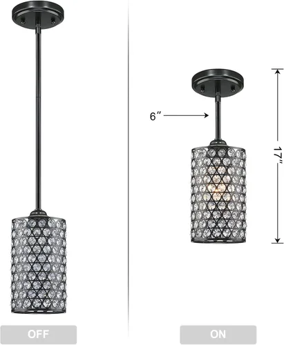 Miniatura 2 de Paquete de 2 lámparas colgantes de cristal para isla de cocina, moderna y concisa, acabado negro con pantalla de metal de placa de cristal para bar