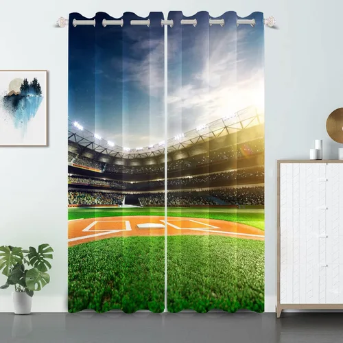 Miniatura 17 de Cortinas opacas de fútbol para dormitorio de niños, con temática deportiva, para sala de fútbol, cortinas de fútbol en blanco y negro