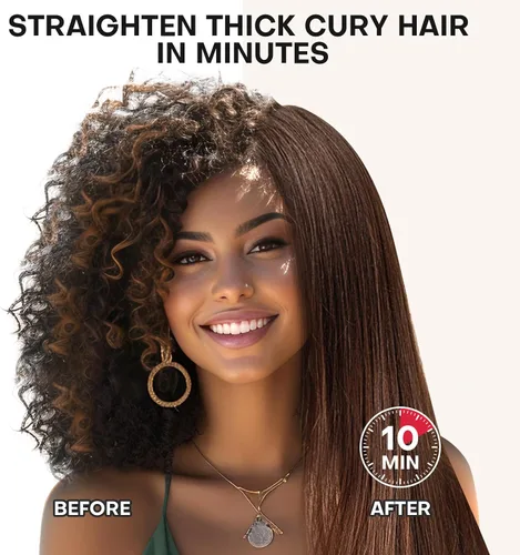 Miniatura 4 de Cepillo alisador de pelo, alisador de pelo para mujer, peine de cerámica iónico con menos encrespamiento, calentamiento rápido de 20 segundos, Negro