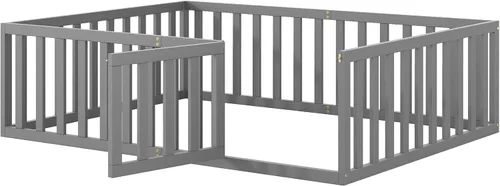 Miniatura 7 de SOFTSEA Cama de suelo con valla para niños pequeños, marco de cama de tamaño matrimonial bajo al suelo para niños pequeños, necesita primavera