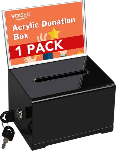 Miniatura 11 de VOISEN Caja de Donación Transparente con Cerradura, Caja de Votación con Soporte para Letreros, Cajas de Sugerencias para Recaudación de Fondos