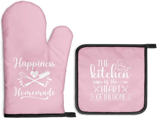 The Kitchen is The Heart of The Home - Juego de guantes de horno y soportes para ollas, regalos de inauguración de la casa para amantes de la comida