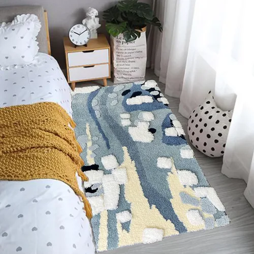 Miniatura 27 de Alfombra de musgo estéreo 3D irregulares con flores naturales, margaritas y musgo, para sala de estar, dormitorio, decoración estética del hogar