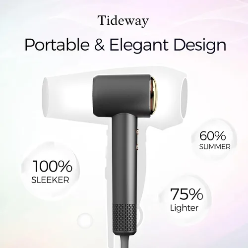 Miniatura 7 de Tideway Secador de pelo profesional de alta velocidad iónico 110,000 RPM, secador de pelo compacto con difusor magnético, secado rápido con motor