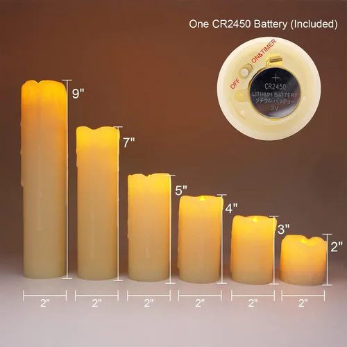 Miniatura 5 de Velas parpadeantes sin llama que funcionan con pilas (batería incluida) con temporizador de 6 horas, juego de 6 velas LED de cera goteante