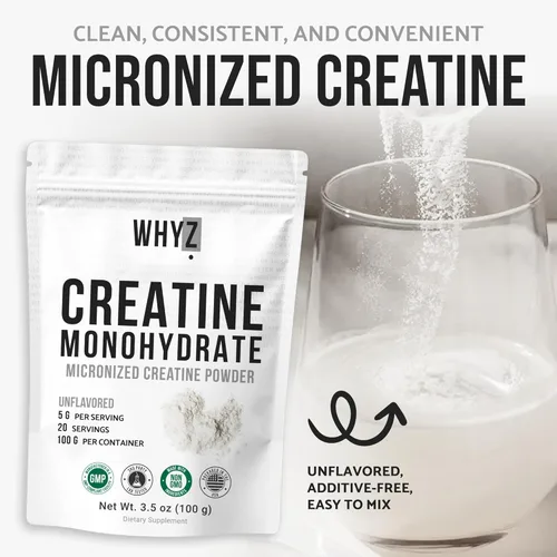 Miniatura 5 de Monohidrato de creatina en polvo, 3.5 onzas, creatina micronizada sin sabor para hombres y mujeres, apoyo muscular, fuerza y recuperación