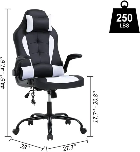 Miniatura 3 de Silla de juegos de oficina de carreras, silla de escritorio ejecutiva de respaldo alto con reposacabezas, soporte lumbar de masaje, color negro